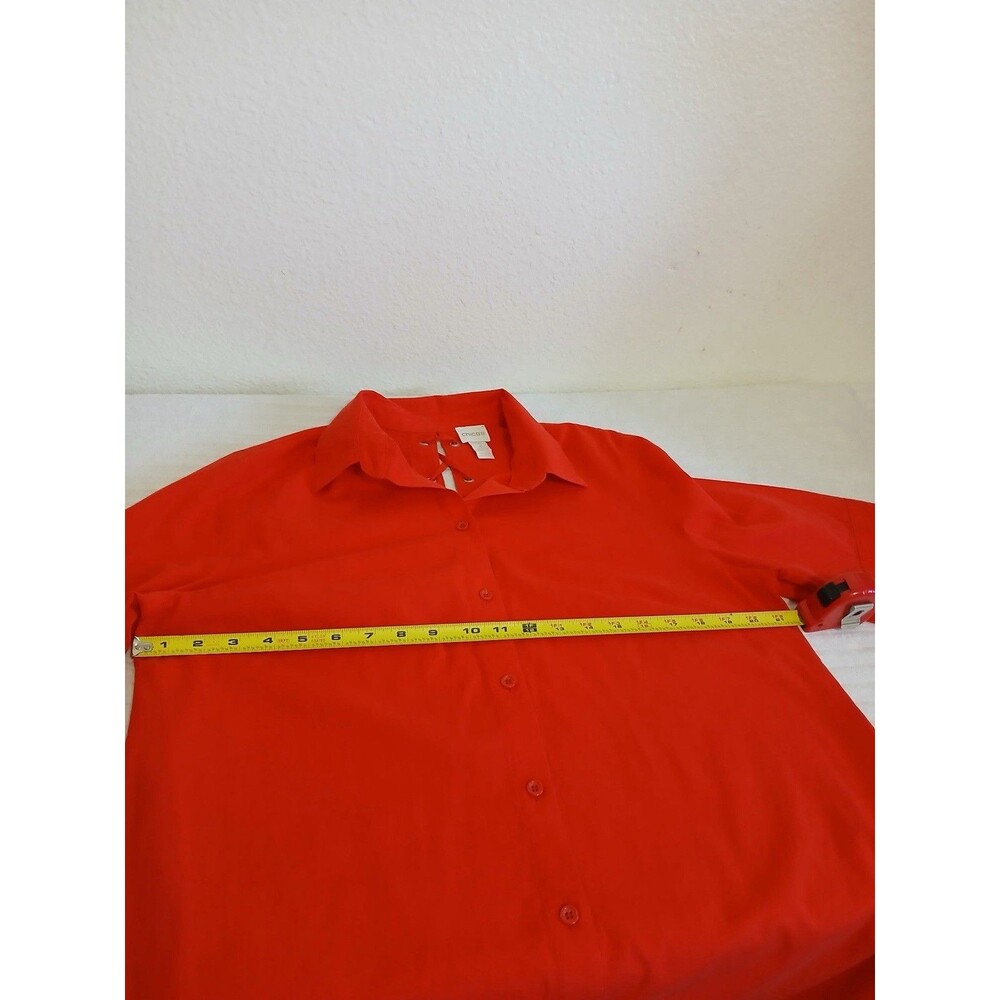 Chico’s‎ Red Lace Up Back Button Front Blouse Short Sleeve Tunic Size 2 Large - Picture 11 of 15